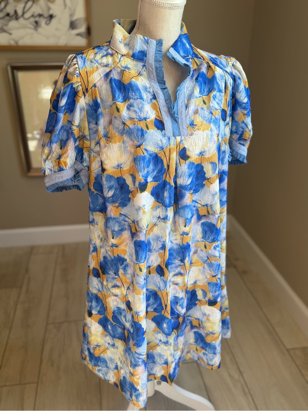 NWT! Umgee Bluebell Charm Floral Puff Sleeve Midi Dress